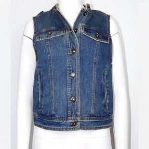 Free People Denim Vest sz Small SP Tie Up Back Motorcycle Street Wear